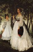 James Tissot The Two Sisters;Pprtrait oil painting artist